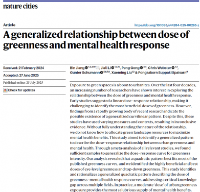 HKU Scholars Discover Optimal “Dose” of Urban Greenness for Mental Health Benefits
